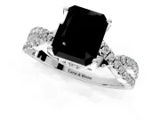 Solitaire Engagement Ring Setting for Fancy Black Radiant Cut Center with Narrow Twist Pave Band and Prong Head in White Gold