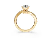 Solitaire Engagement Ring Setting for Round Cut Center with Pave Bypass Swirl Band and Prong Head in Yellow Gold
