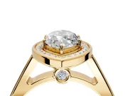 Halo Engagement Ring Setting for Marquise Center with Outer Bezel Rim, Pave Band and Prong Head in Yellow Gold