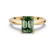 Solitaire Engagement Ring Setting for Fancy Green Emerald Cut Center with Reverse Tapered Band and Prong Head in Yellow Gold
