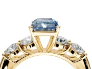 5 Stone Engagement Ring Setting for Fancy Blue Radiant Cut Center with Graduated Accents and Prong Head in Yellow Gold