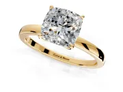 Solitaire Engagement Ring Setting for Cushion Cut Center with Thin Rounded Plain Band and Prong Head in Yellow Gold