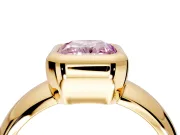 Solitaire Engagement Ring Setting for Fancy Pink Radiant Cut Center with Wide Band and Bezel Head in Yellow Gold