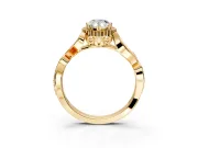 Halo Engagement Ring Setting for Pear-Shaped Center with Leaf Motif Split Shank and Prong Head in Yellow Gold
