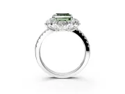 Floral Halo Engagement Ring Setting for Fancy Green Asscher Cut Center with Pave Accents and Prong Head in Sterling Silver