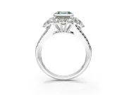 Halo Engagement Ring Setting for Fancy Green Asscher Cut Center with Two-Strand Split Shank and Prong Head in Sterling Silver