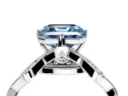 Solitaire Engagement Ring Setting for Fancy Blue Asscher Cut Center with Accented Twist Band and Leaf Prong Head in Platinum