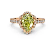 Halo Engagement Ring Setting for Fancy Yellow Pear-Shaped Center with Openwork Halo, Pave Band and Prong Head in Rose Gold