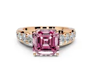 Solitaire Engagement Ring Setting for Fancy Pink Asscher Cut Center with Graduated Shared Prongs and Prong Head in Rose Gold
