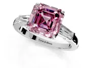 3 Stone Engagement Ring Setting for Fancy Pink Asscher Cut Center with Baguette Accents and Prong Head in White Gold