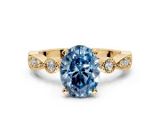 Solitaire Engagement Ring Setting for Fancy Blue Oval Center with Milgrain Bezel Accents and Prong Head in Yellow Gold
