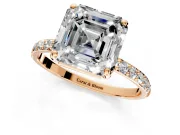 Solitaire Engagement Ring Setting for Asscher Cut Center with Pave Accents and Prong Head in Rose Gold