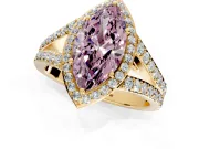 Halo Engagement Ring Setting for Fancy Pink Marquise Center with Narrow Pave Split Shank and Prong Head in Yellow Gold