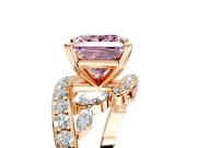 Solitaire Engagement Ring Setting for Fancy Pink Princess Cut Center with Pave Bypass Twist Band and Prong Head in Rose Gold