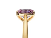 Solitaire Engagement Ring Setting for Fancy Pink Emerald Cut Center with Narrow Cathedral Band and Prong Head in Yellow Gold