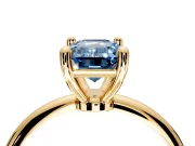 Minimalist Solitaire Engagement Ring Setting for Fancy Blue Emerald Cut Center with Thin Band and Prong Head in Yellow Gold