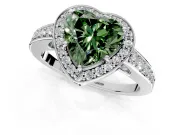 Bezel-Framed Halo Engagement Ring Setting for Fancy Green Heart-Shaped Center with Pave Band and Prong Head in White Gold