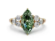 Cluster Engagement Ring Setting for Fancy Green Marquise Center with Round Cut Accent Frame and Prong Head in Yellow Gold