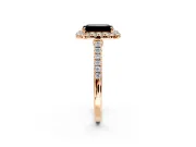 Halo Engagement Ring Setting for Fancy Black Emerald Cut Center with Narrowing Pave Band and Prong Head in Rose Gold