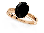 Solitaire Engagement Ring Setting for Fancy Black Oval Center with Engraved Milgrain Band and Prong Head in Rose Gold