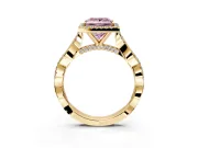 Halo Engagement Ring Setting for Fancy Pink Princess Cut Center with Twist Band and Prong Head in Yellow Gold