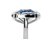 Single Halo Engagement Ring Setting for Fancy Blue Asscher Cut Center with Corner Claws, Plain Band and Prong Head in Platinum