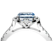 Floral Engagement Ring Setting for Fancy Blue Asscher Cut Center with Pave Band and Floral Prong Head in Platinum