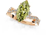 Solitaire Engagement Ring Setting for Fancy Yellow Marquise Center with Bar-Station Pave Twist and Prong Head in Rose Gold