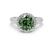 Halo Engagement Ring Setting for Fancy Green Round Cut Center with Knife Ridge Cathedral Band and Prong Head in Sterling Silver