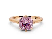 Solitaire Engagement Ring Setting for Fancy Pink Cushion Cut Center with Cathedral Band and Prong Head in Rose Gold