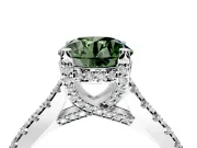 Solitaire Engagement Ring Setting for Fancy Green Round Cut Center with Widening Pave Band and Claw Prong Head in Platinum