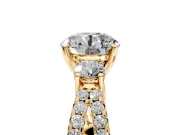 3 Stone Engagement Ring Setting for Round Cut Center with Pave Split Shank and Prong Head in Yellow Gold