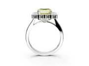 Cluster Halo Engagement Ring Setting for Fancy Yellow Asscher Cut Center with Milgrain Bezel Accents and Prong Head in Platinum