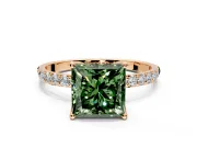 Solitaire Engagement Ring Setting for Fancy Green Princess Cut Center with Fine Pave Accents and Prong Head in Rose Gold