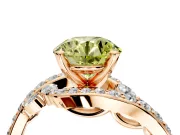 Solitaire Engagement Ring Setting for Fancy Yellow Round Cut Center with Pave Bypass Twist Band and Prong Head in Rose Gold