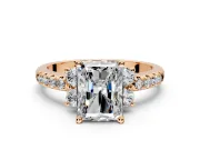 Paired Accent Engagement Ring Setting for Radiant Cut Center with Pave Band and Prong Head in Rose Gold