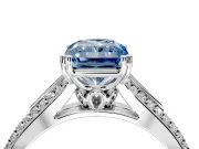 Solitaire Engagement Ring Setting for Fancy Blue Radiant Cut Center with Pave Rail Split Shank and Prong Head in Platinum