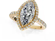 Halo Engagement Ring Setting for Marquise Center with Inner Milgrain Border and Prong Head in Yellow Gold