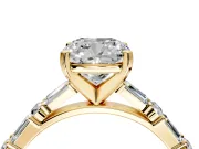 Baguette Engagement Ring Setting for Cushion Cut Center with Alternating Bar-Set Band and Prong Head in Yellow Gold
