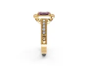 Milgrain Halo Engagement Ring Setting for Fancy Pink Emerald Cut Center with Pave Band and Prong Head in Yellow Gold