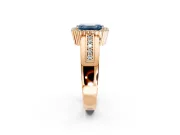Halo Engagement Ring Setting for Fancy Blue Emerald Cut Center with Wide Band, Inlaid Accent Row and Prong Head in Rose Gold