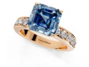 Solitaire Engagement Ring Setting for Fancy Blue Asscher Cut Center with Channel-Set Accents and Prong Head in Rose Gold