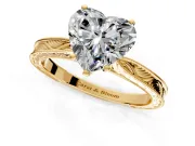 Solitaire Engagement Ring Setting for Heart-Shaped Center with Engraved Milgrain Band and Prong Head in Yellow Gold