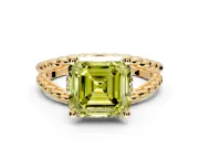 Halo Engagement Ring Setting for Fancy Yellow Asscher Cut Center with Rope Twist Split Shank and Prong Head in Yellow Gold