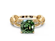 Solitaire Engagement Ring Setting for Fancy Green Cushion Cut Center with Marquise Panel Band and Prong Head in Yellow Gold