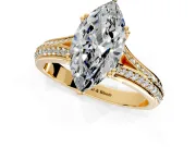 Solitaire Engagement Ring Setting for Marquise Center with Pave Rail Split Shank and Prong Head in Yellow Gold