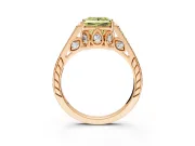 Cathedral Engagement Ring Setting for Fancy Yellow Princess Cut Center with Antique-Style Pave Band and Prong Head in Rose Gold
