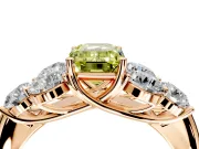 Cluster Engagement Ring Setting for Fancy Yellow Emerald Cut Center with Round Cut Accent Frame and Prong Head in Rose Gold