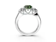 3 Stone Engagement Ring Setting for Fancy Green Round Cut Center with Raised Basket Heads and Prong Head in Platinum