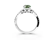 Leaf Motif Engagement Ring Setting for Fancy Green Oval Center with Pave Band and Prong Head in Sterling Silver